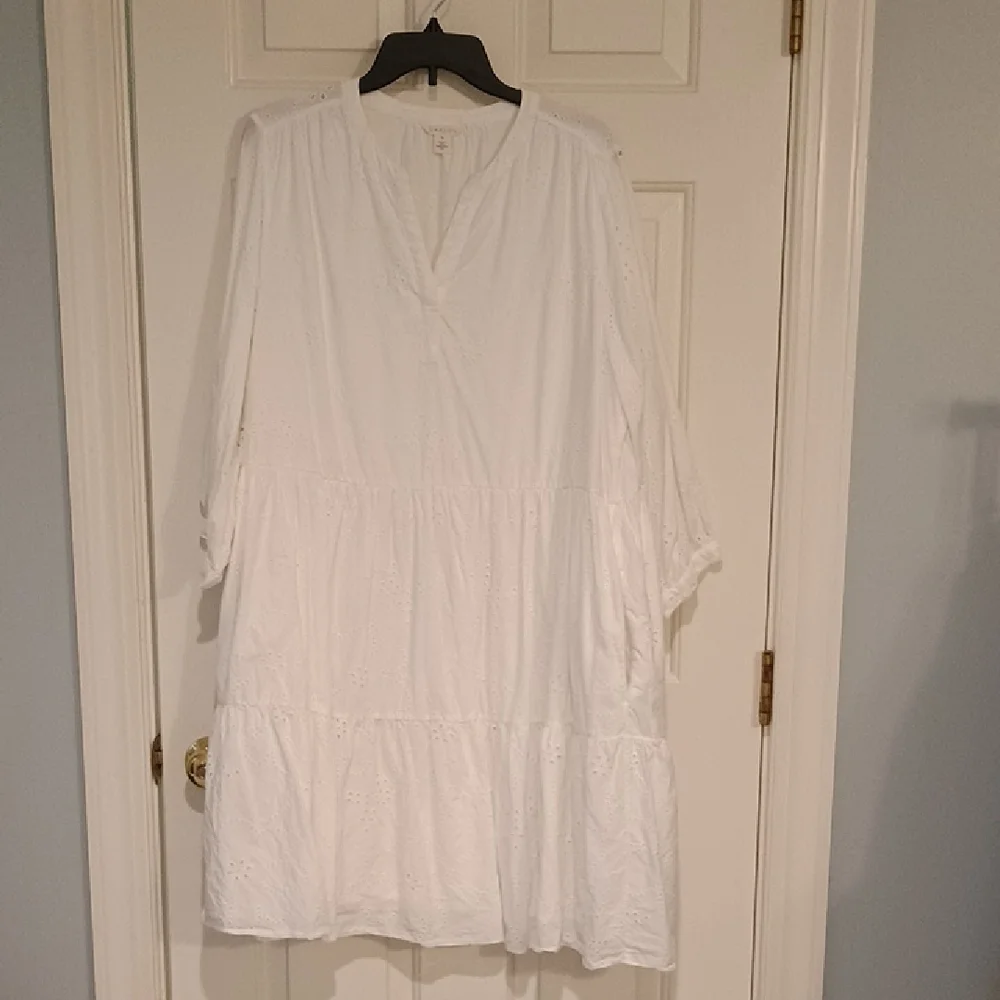 Caslon White Eyelet Tiered Midi Shift Dress - Picture 1 of 5